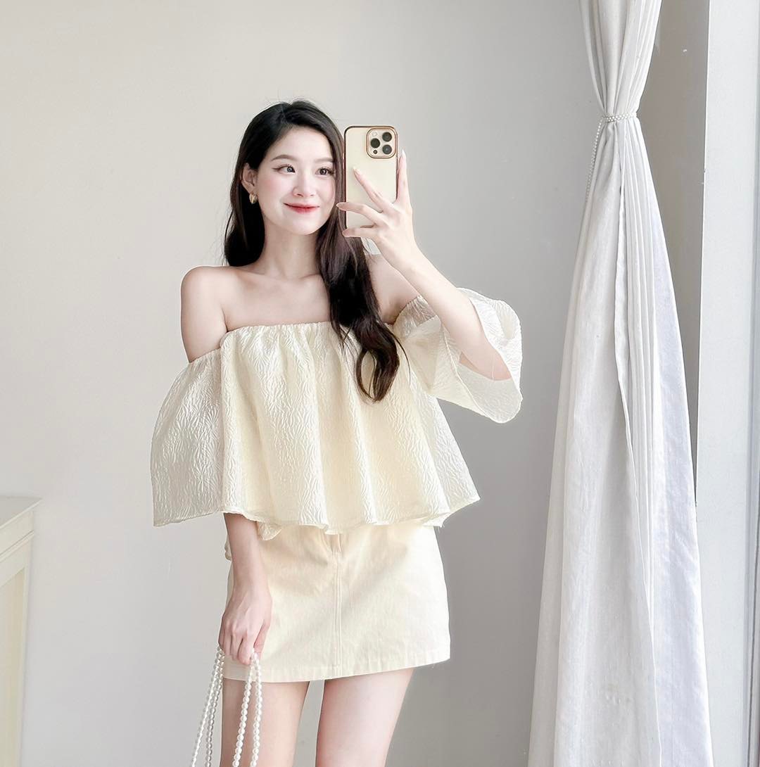 Áo tơ trễ vai chun tay