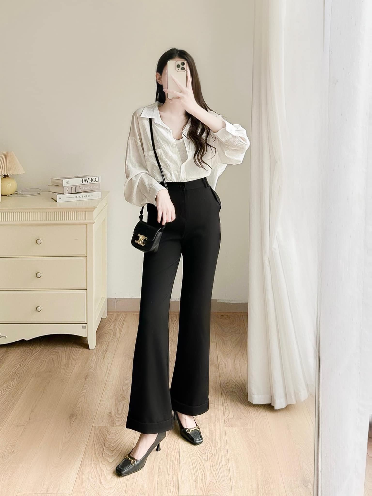 Quần suông ống vảy gập gấu