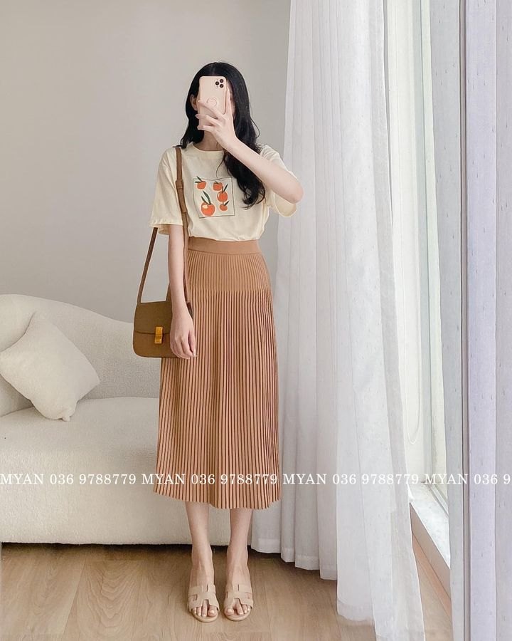 Chân váy xếp ly dáng dài (3m)