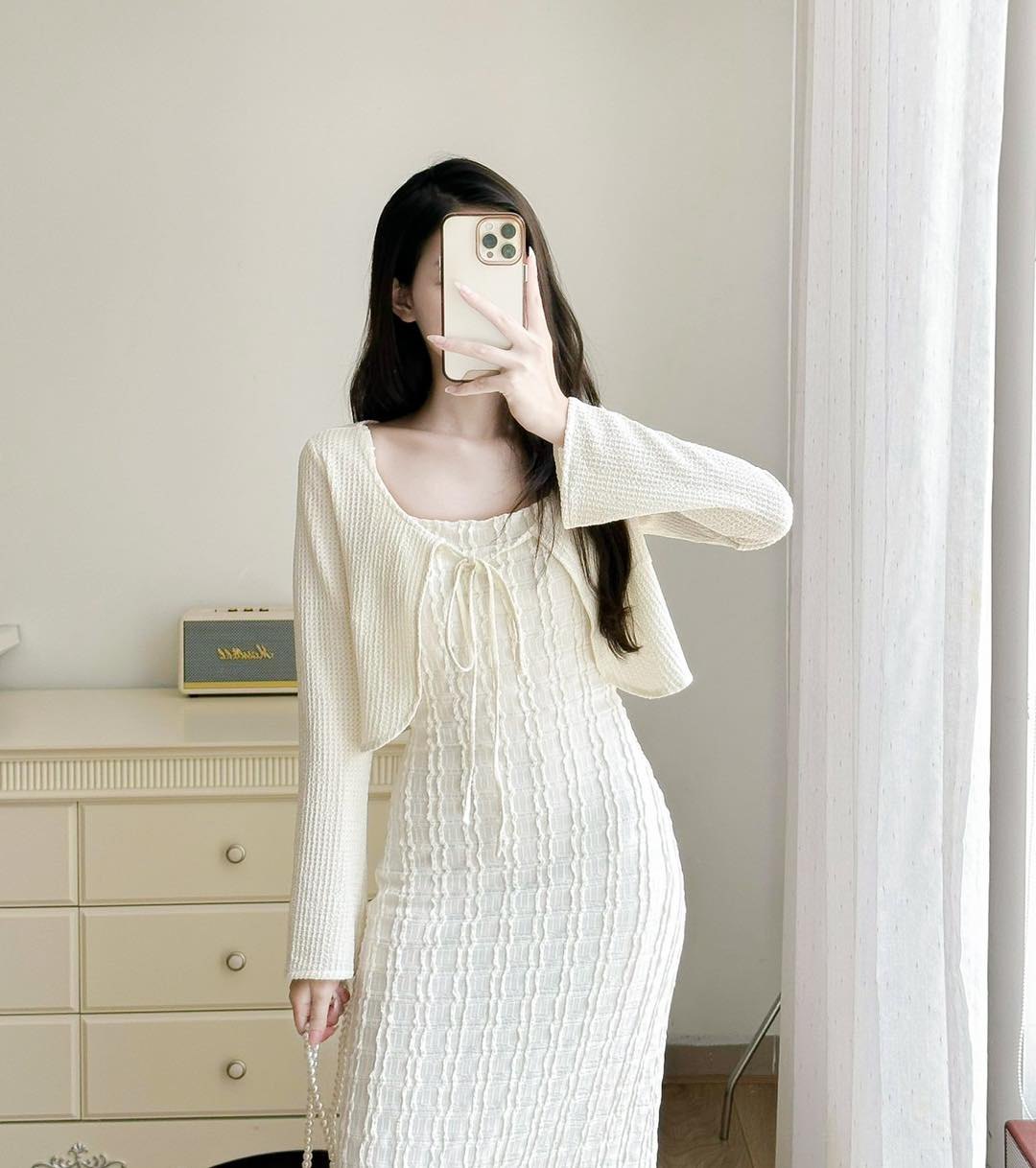 Áo khoác mỏng dài tay cổ buộc nơ