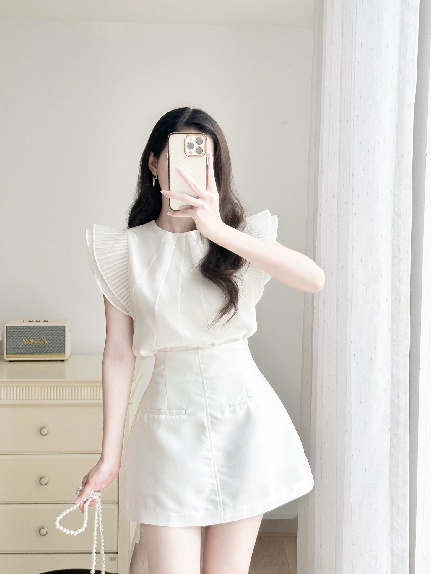 Áo sơ mi tơ nến dập ly cánh tiên
