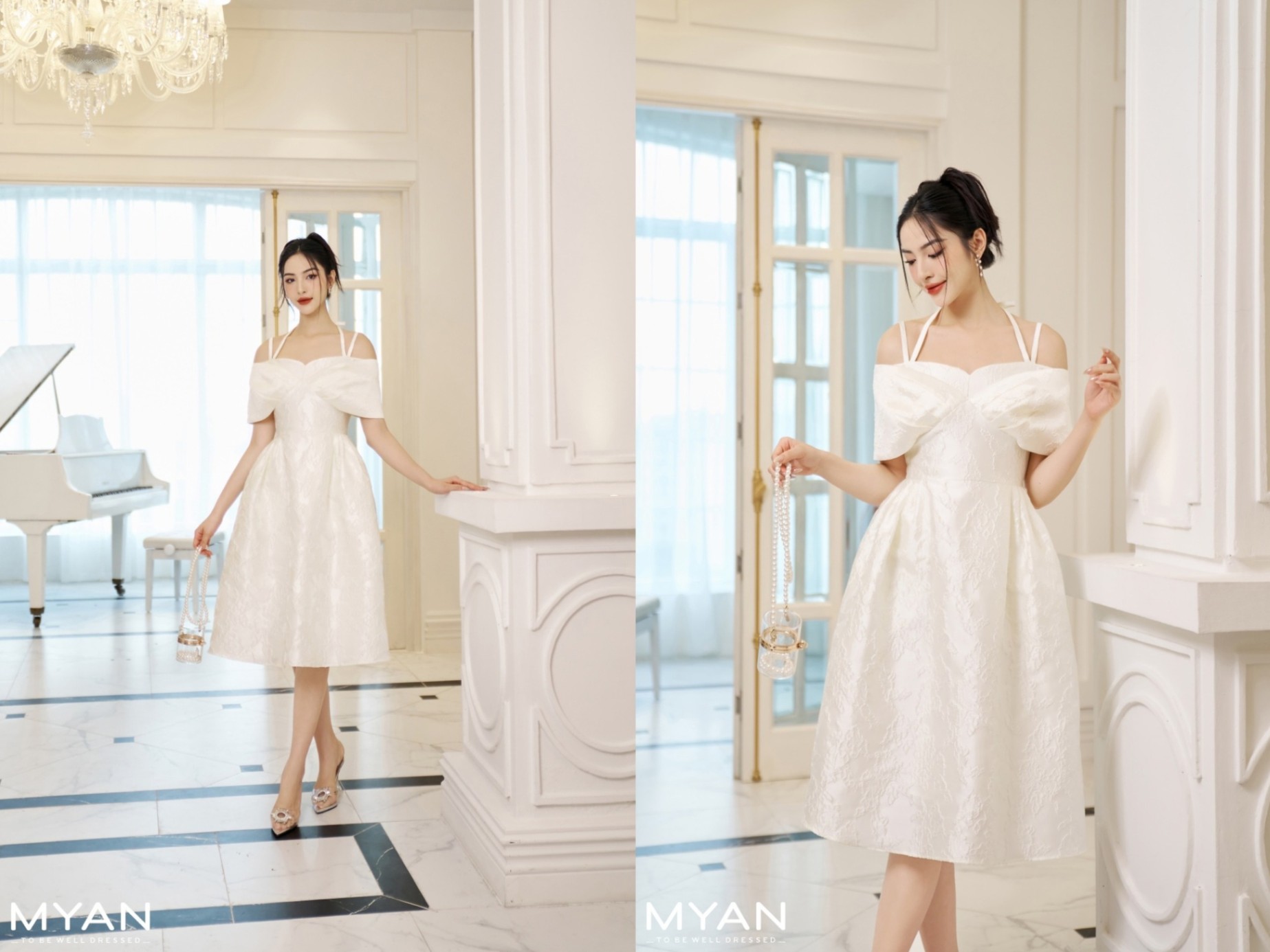 Đầm gấm hoa bản vai