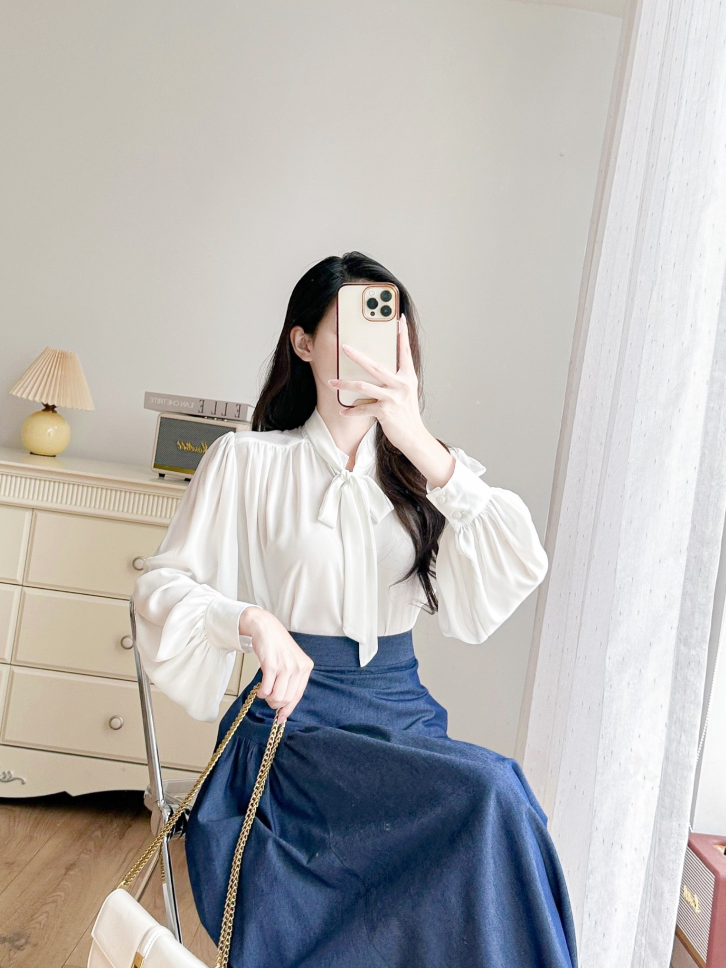 Sơ mi ly trước buộc nơ