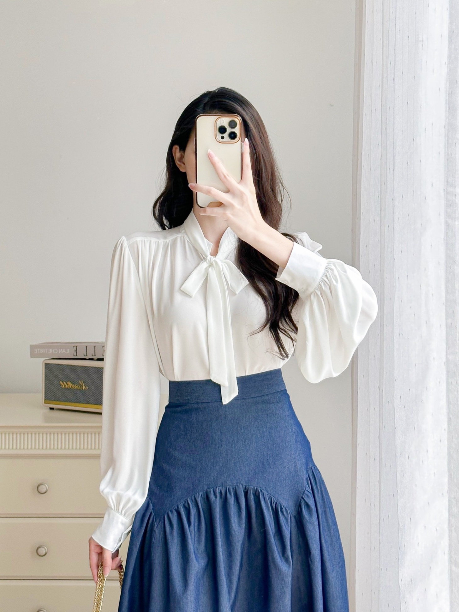 Sơ mi ly trước buộc nơ