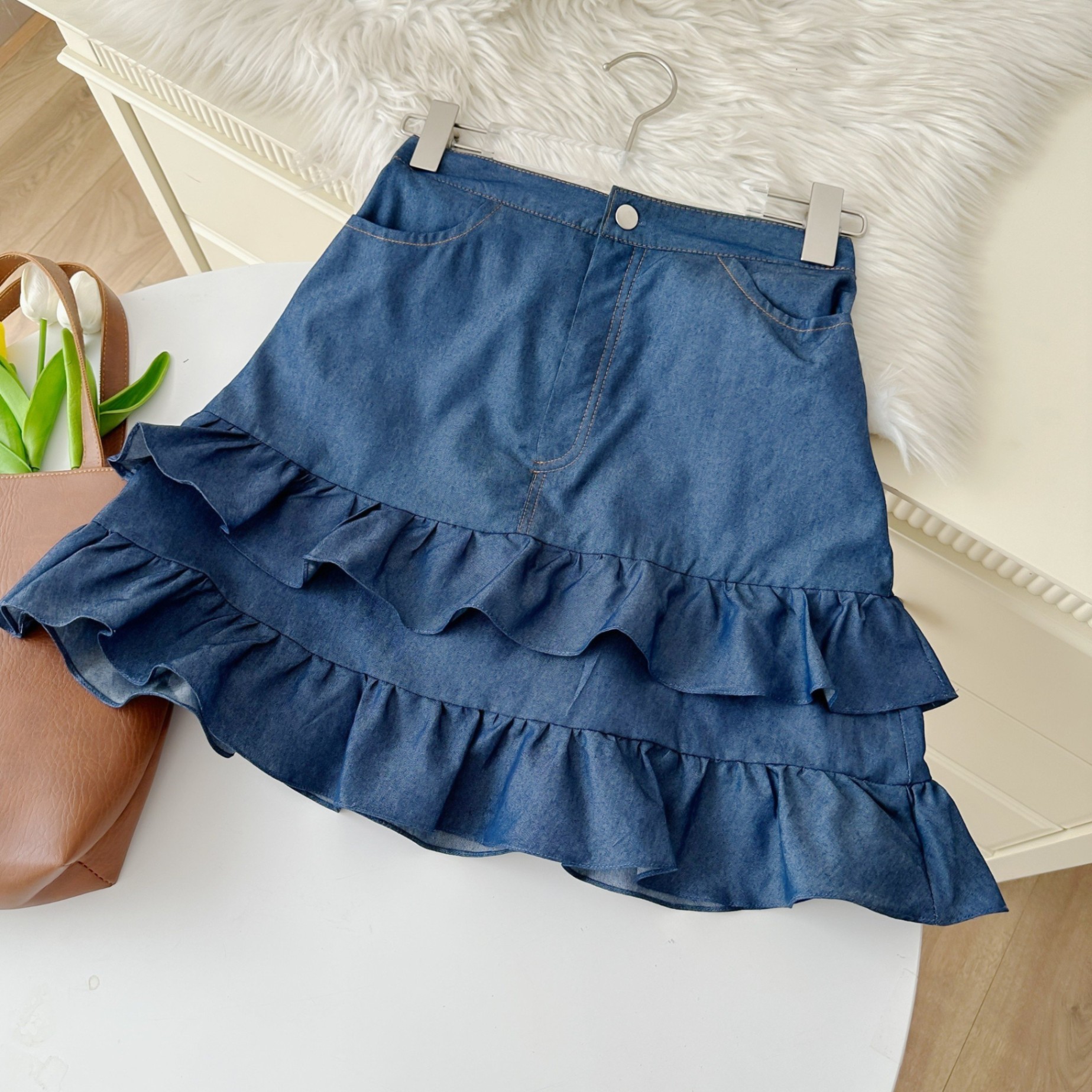 Chân váy denim 2 tầng bèo