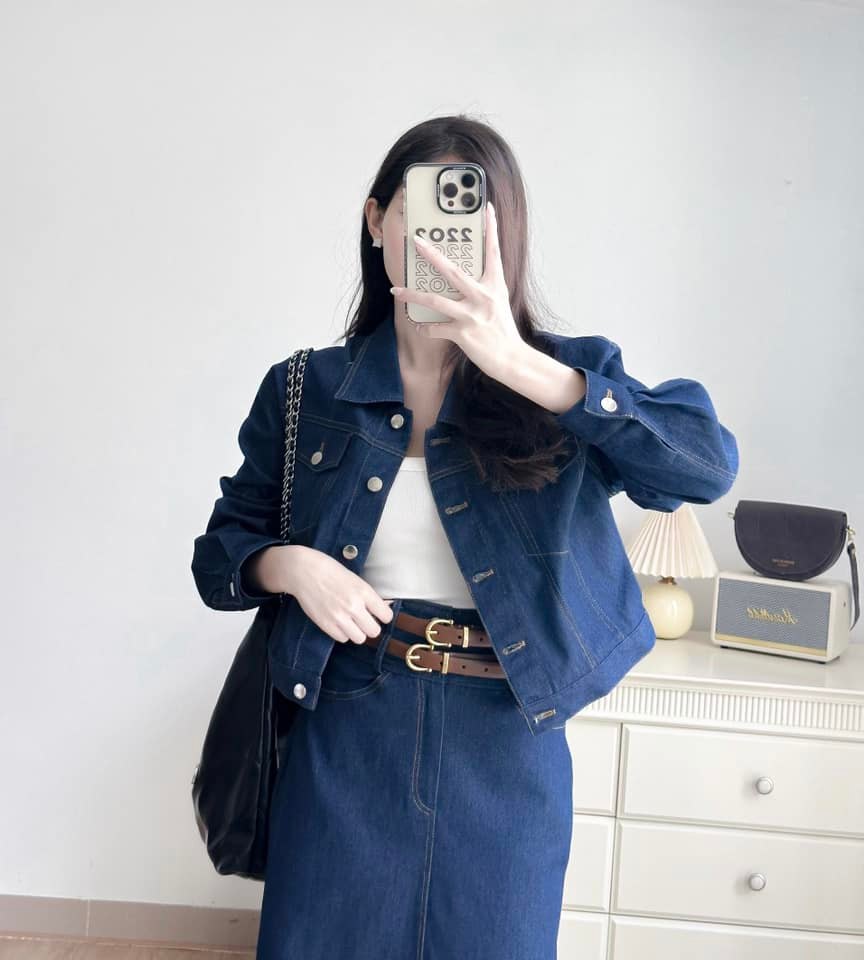 Áo khoác Denim bomber dáng crop
