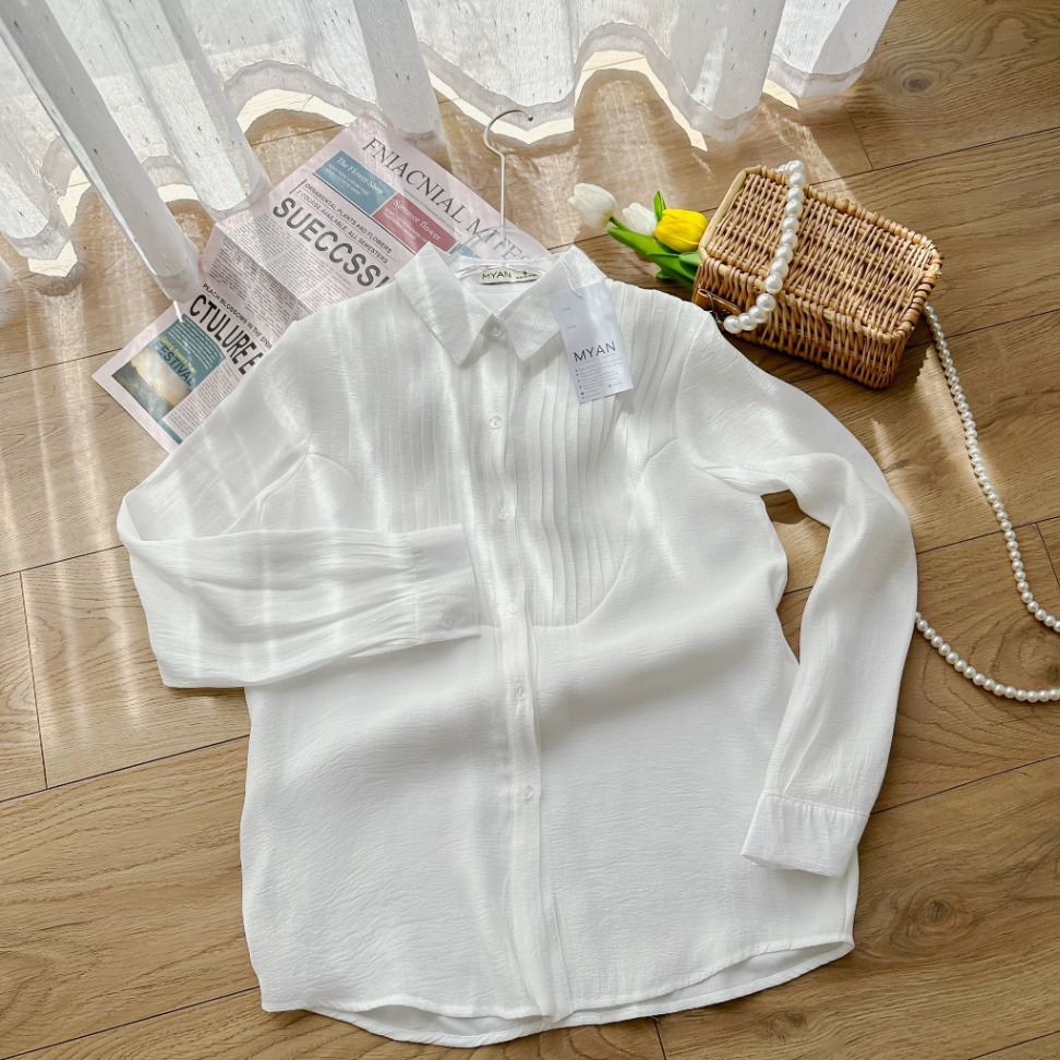 Sơ mi tơ xếp ly ngực