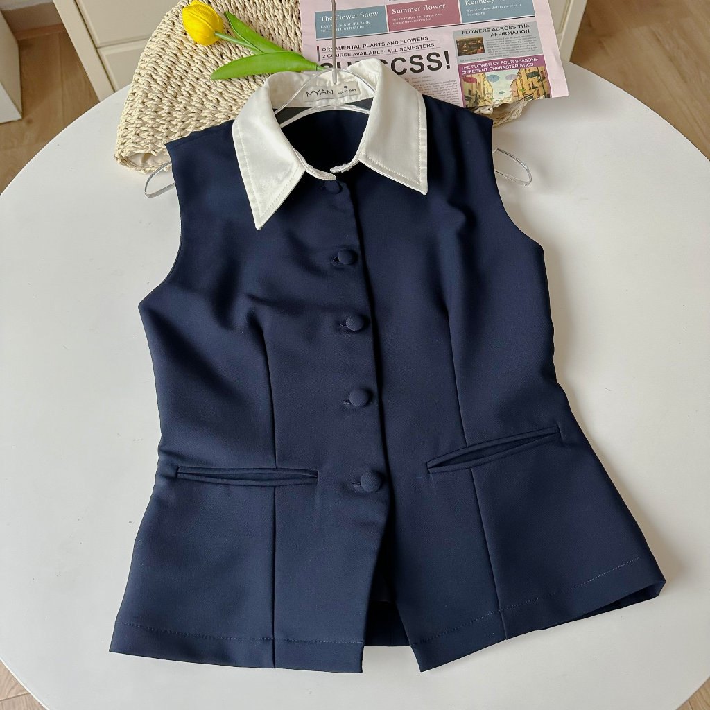 Áo sát nách cổ đức cúc bọc