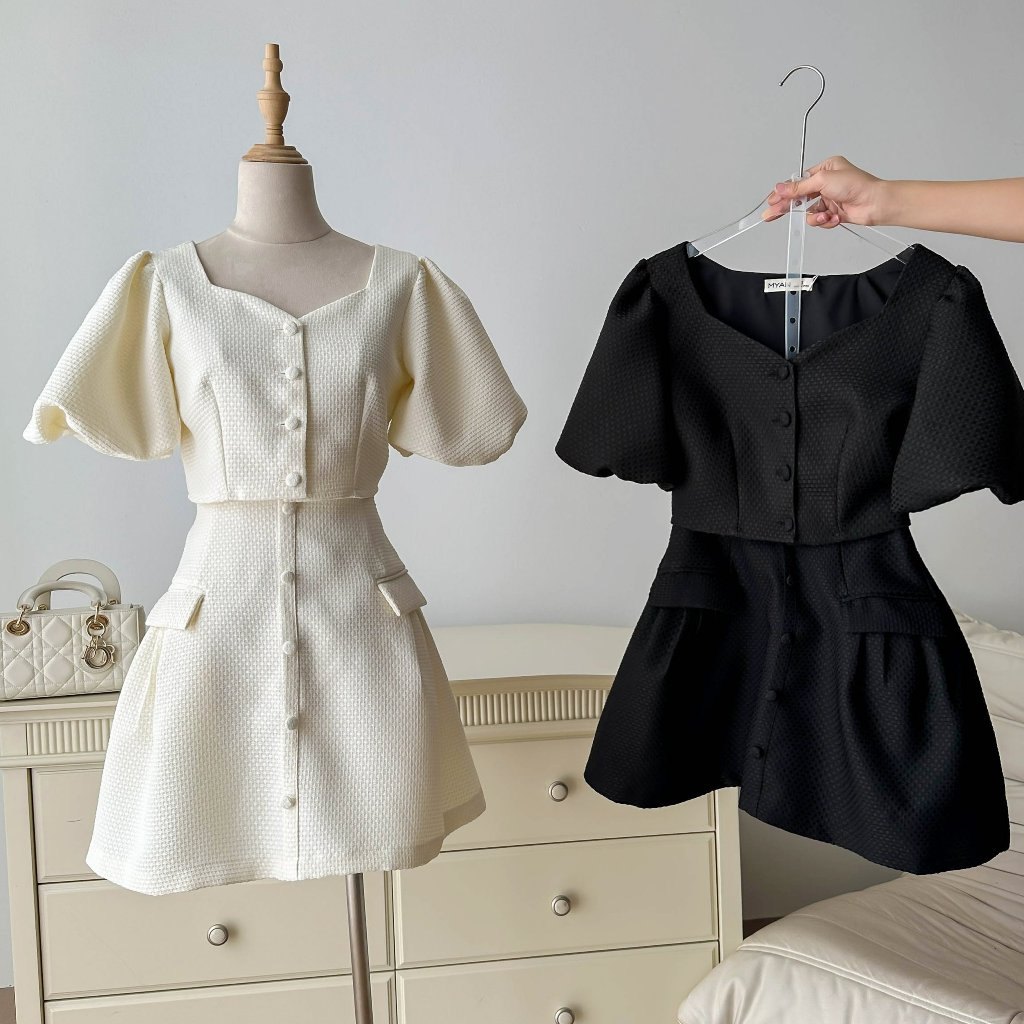 Áo crop dạ tay bồng