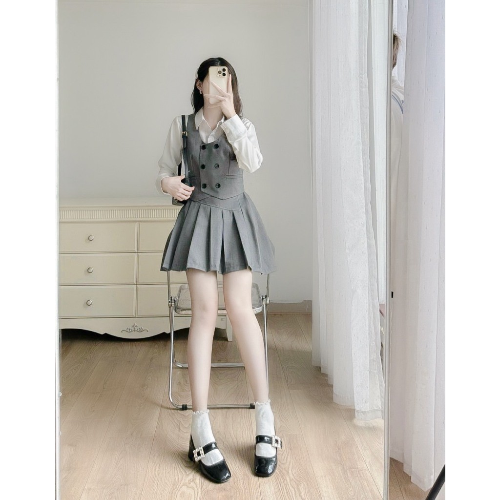 Chân váy xếp ly vạt chéo