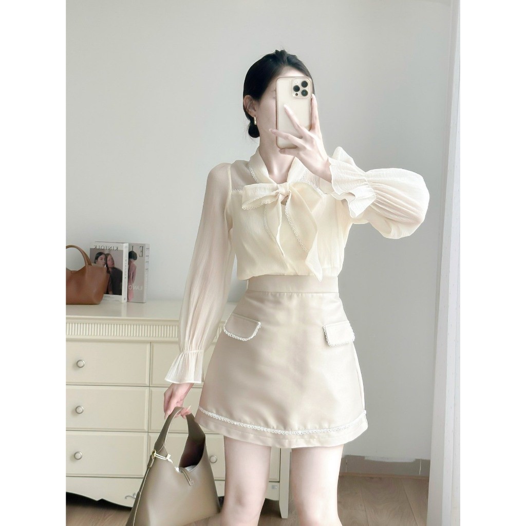 Chân váy tafta A phối dây ren