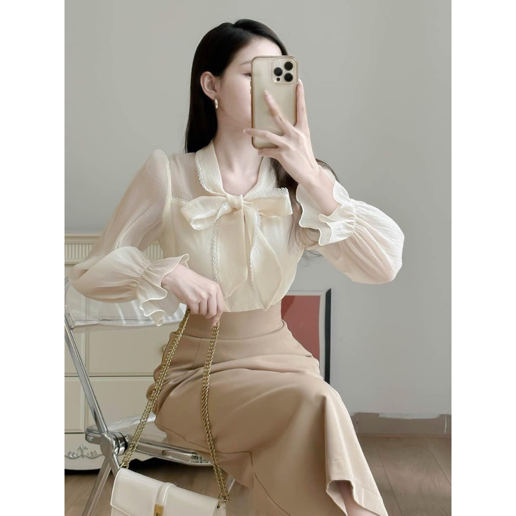 Sơ mi nơ phối dây ren
