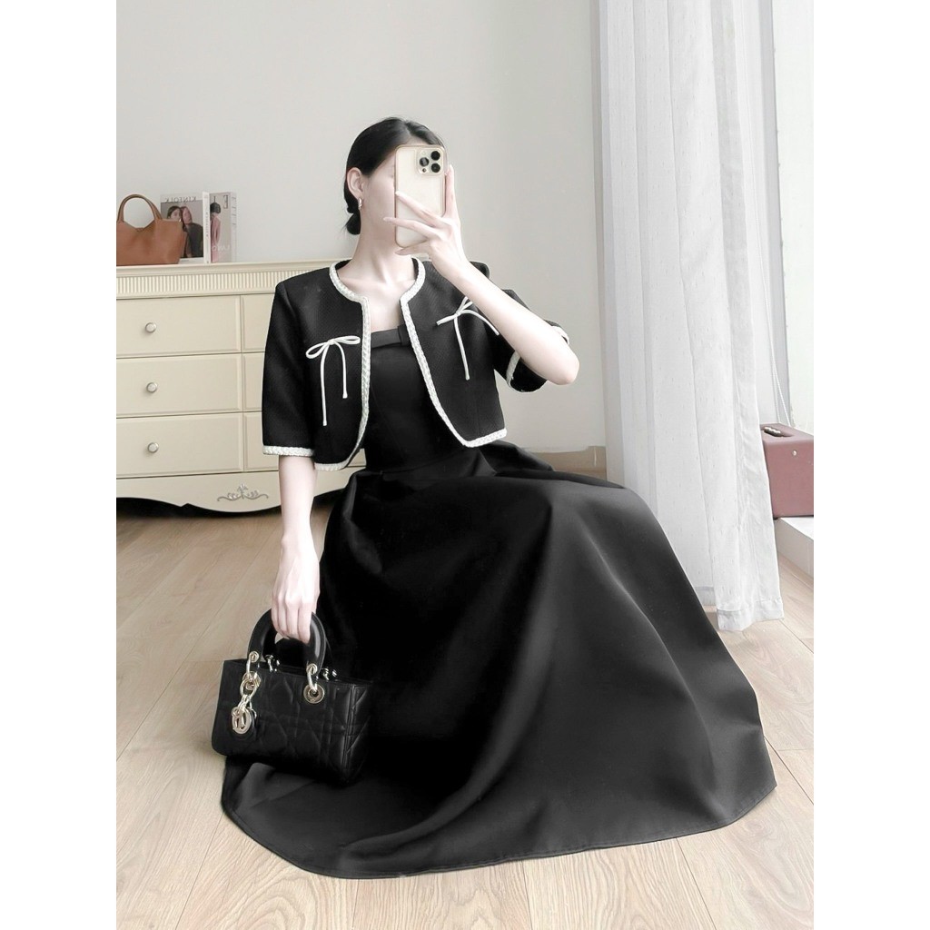 Áo khoác dạ lửng kèm nơ