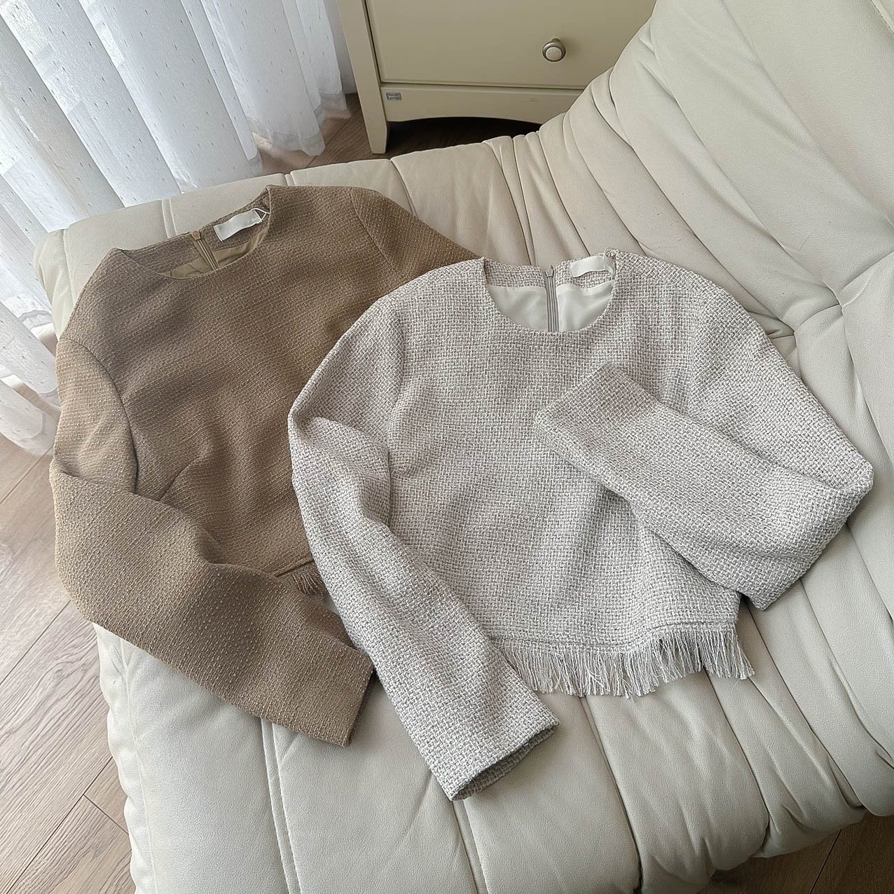 Áo tweed cổ tròn gấu rút rua (2309)