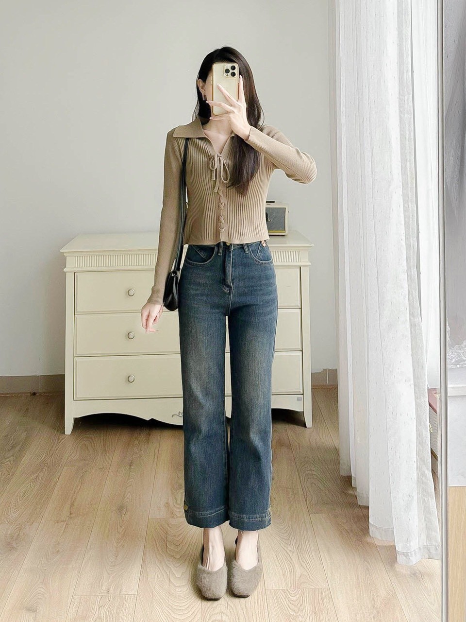 Quần Jean ống đứng khuy gấu Fanegu (5629)