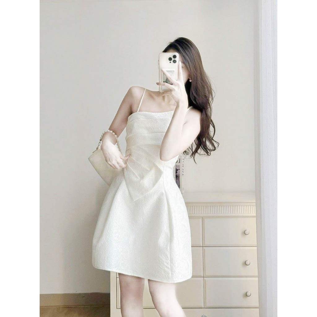 Váy 2 dây gấm nơ lệch