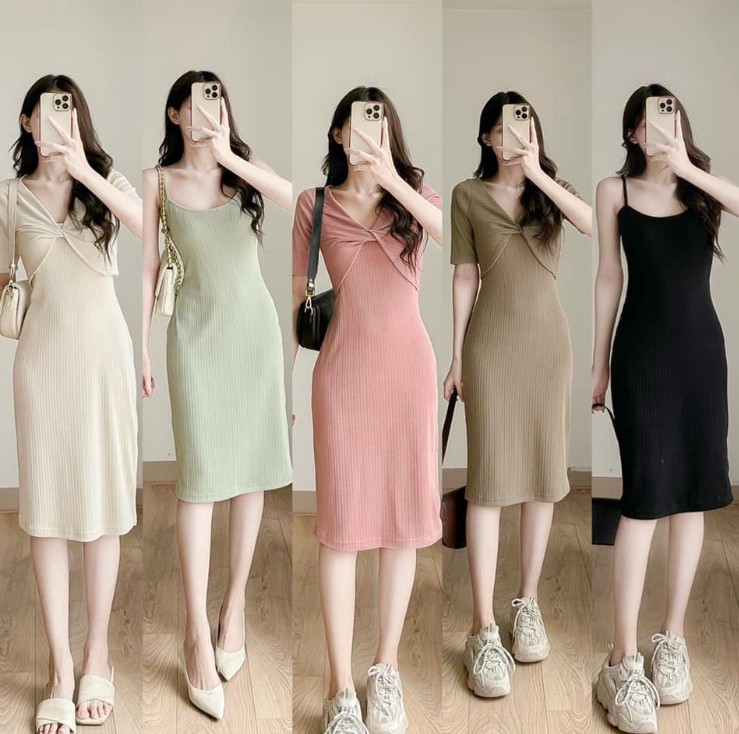 Set váy 2 dây + áo xoắn ngực.