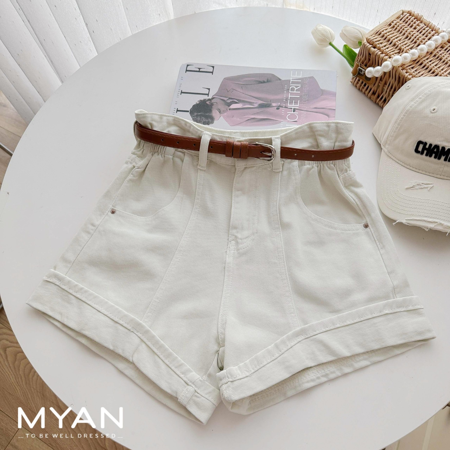 Quần sooc chun sườn kèm đai (5273)