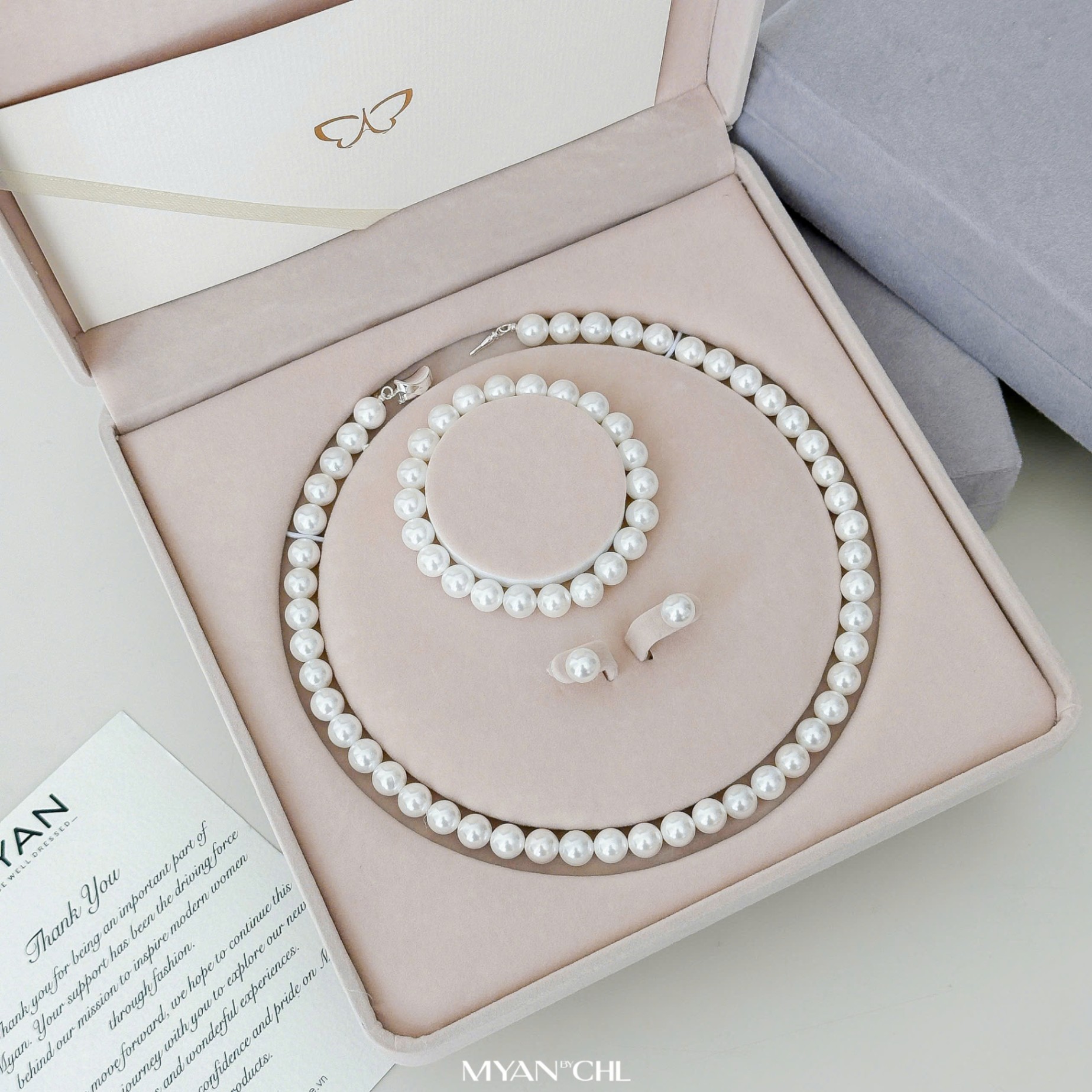 Set vòng cổ, tay, tai ngọc trai 8mm (YH0002)