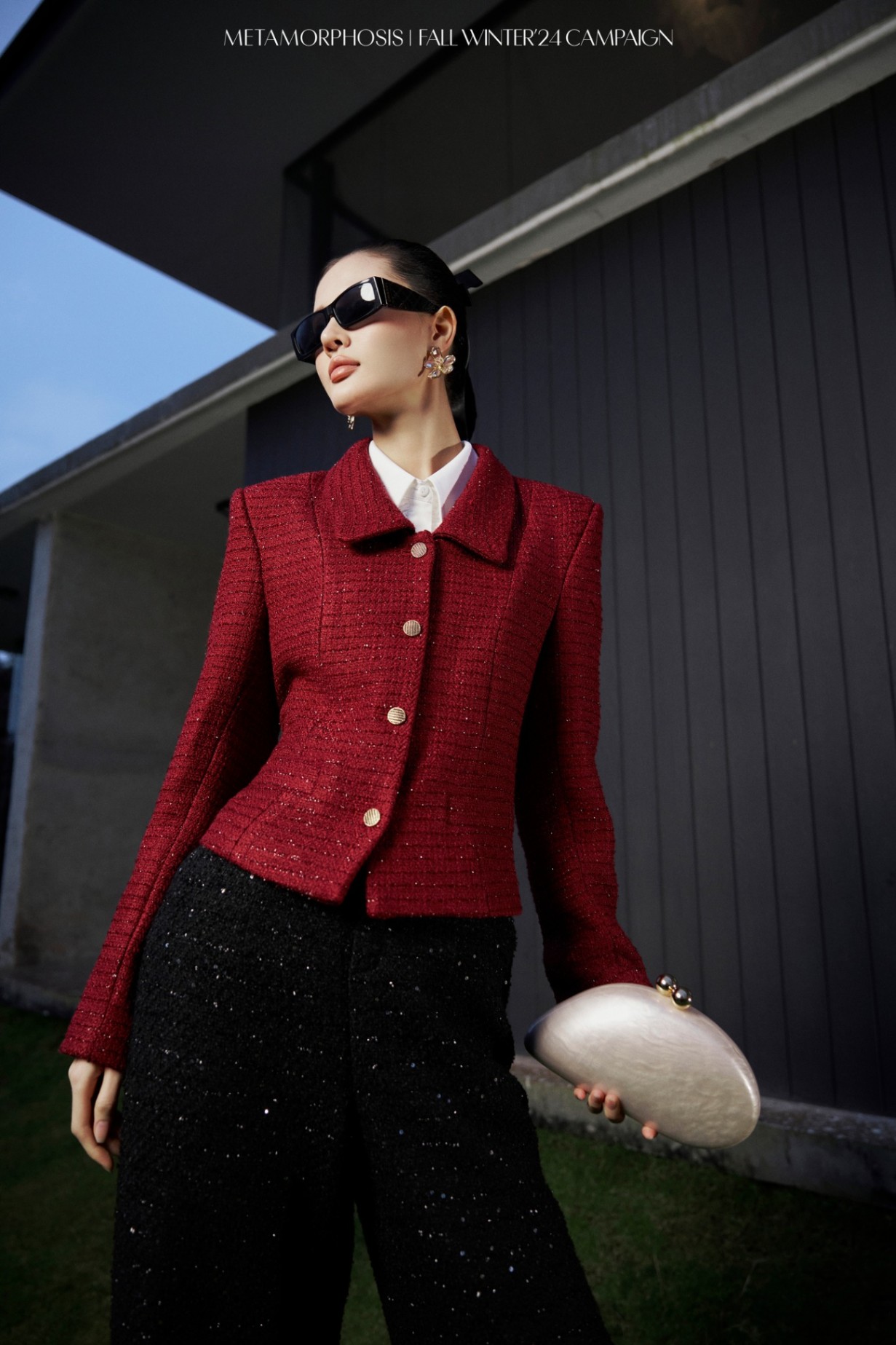 Áo khoác tweed cổ bẻ