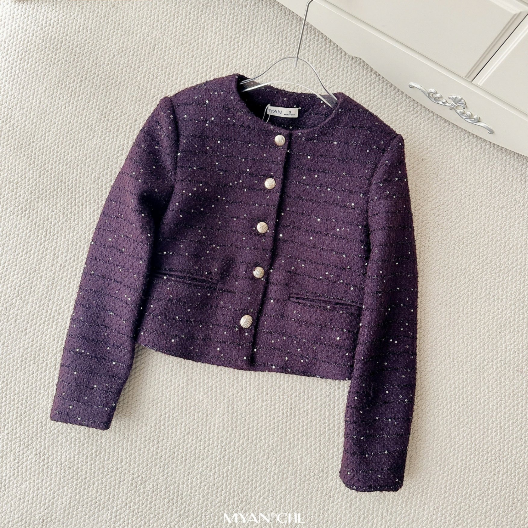 Áo khoác tweed cổ tròn