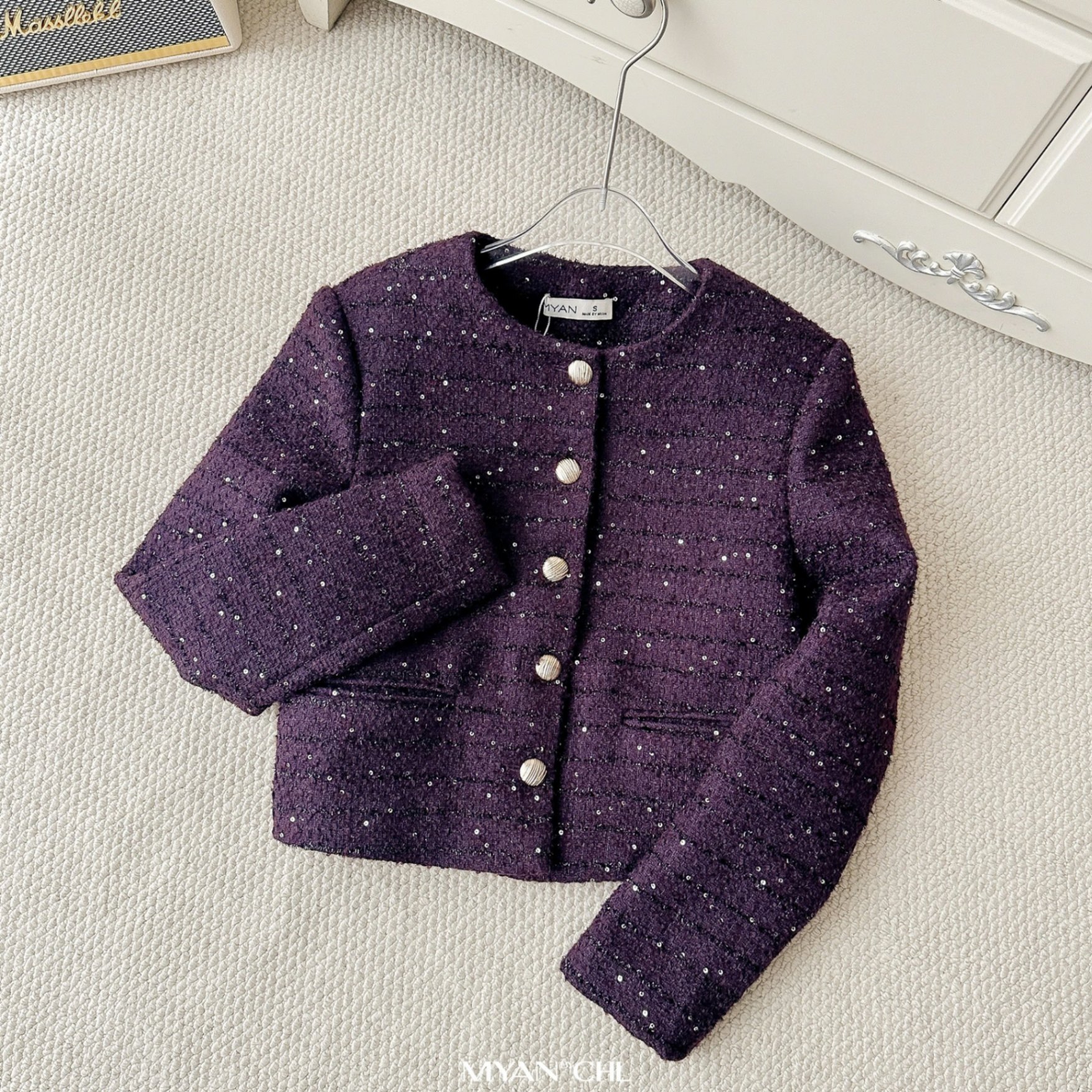 Áo khoác tweed cổ tròn