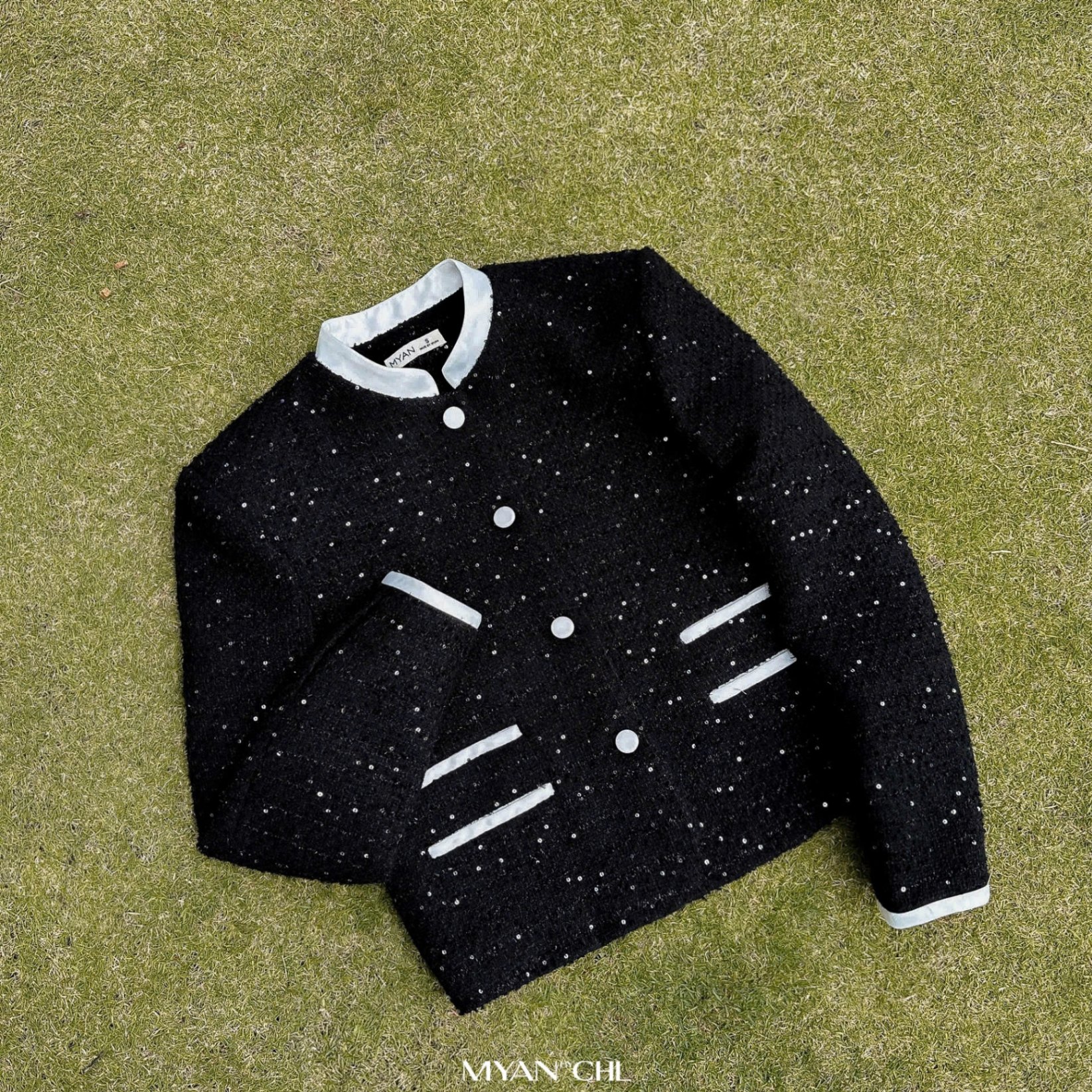 Áo khoác tweed phối tafta trắng