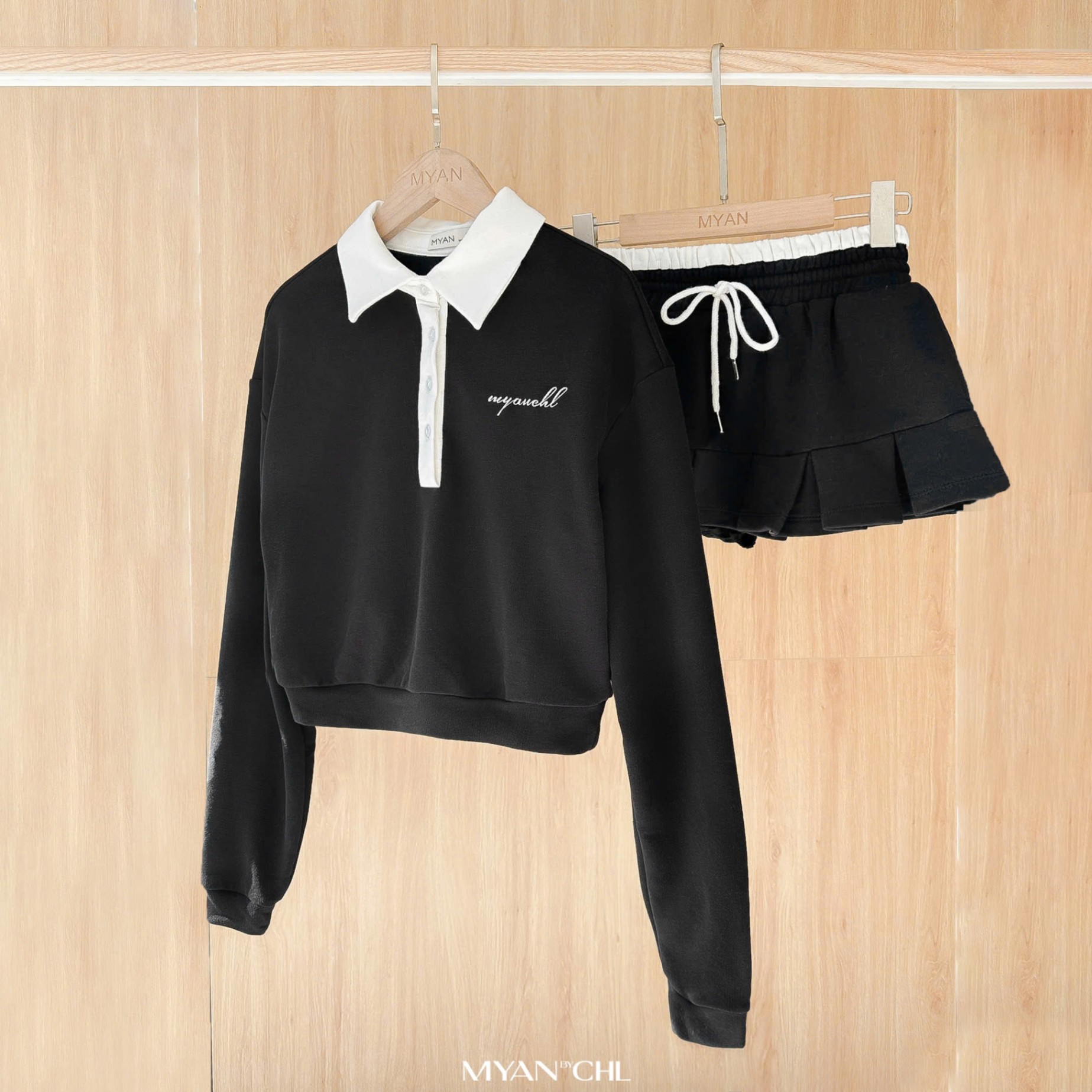 Áo nỉ da cá croptop phối