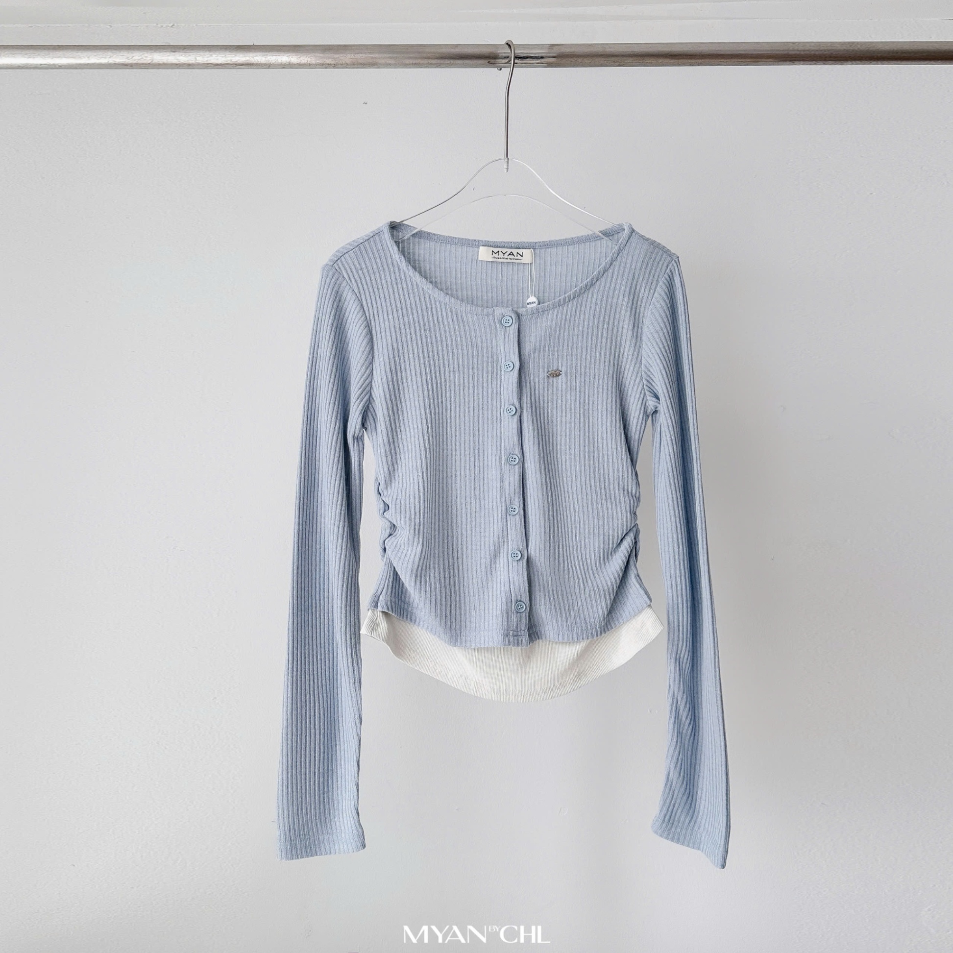 Áo ôm nhún sườn dài tay phối (8021729)