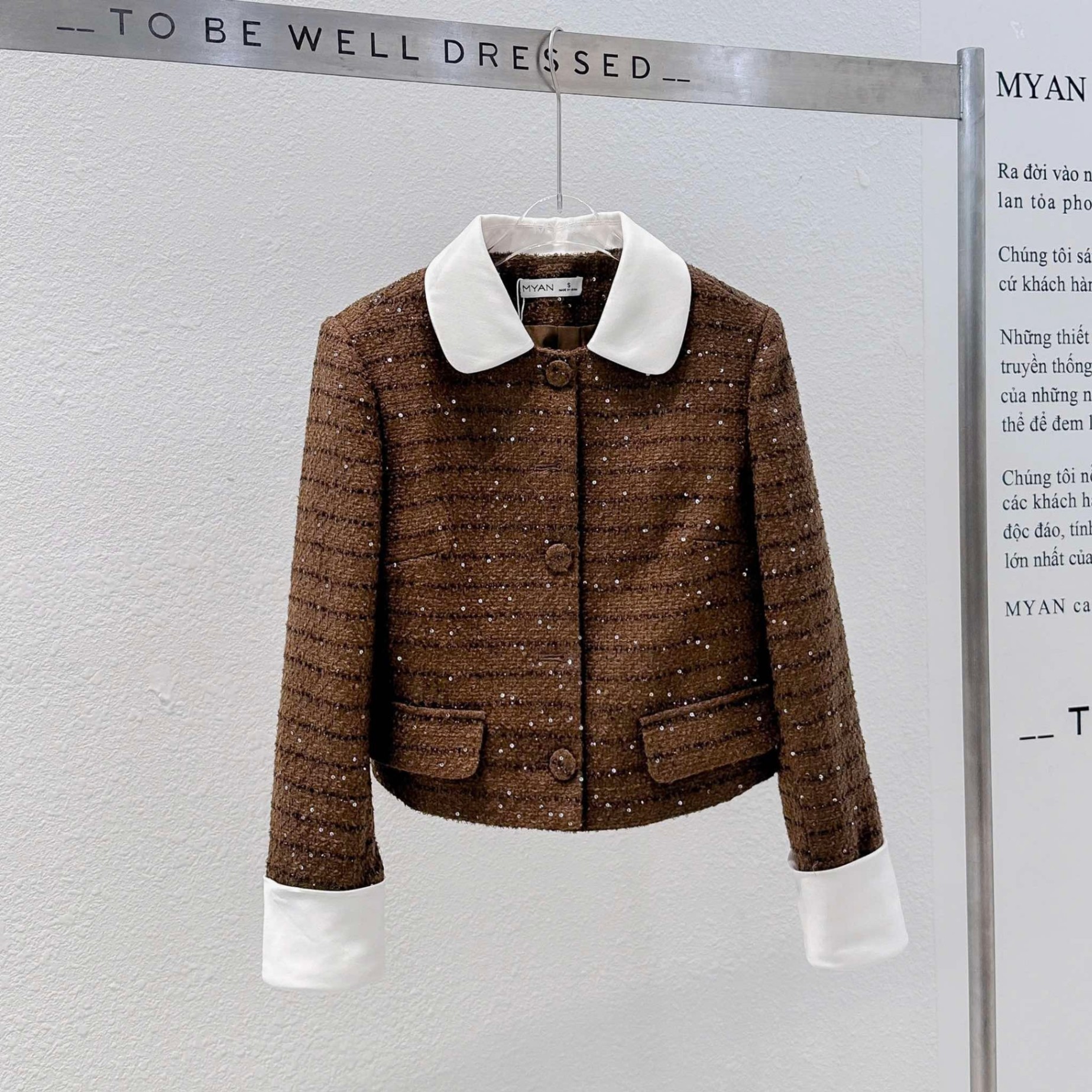 Áo khoác tweed tay cổ phối tafta