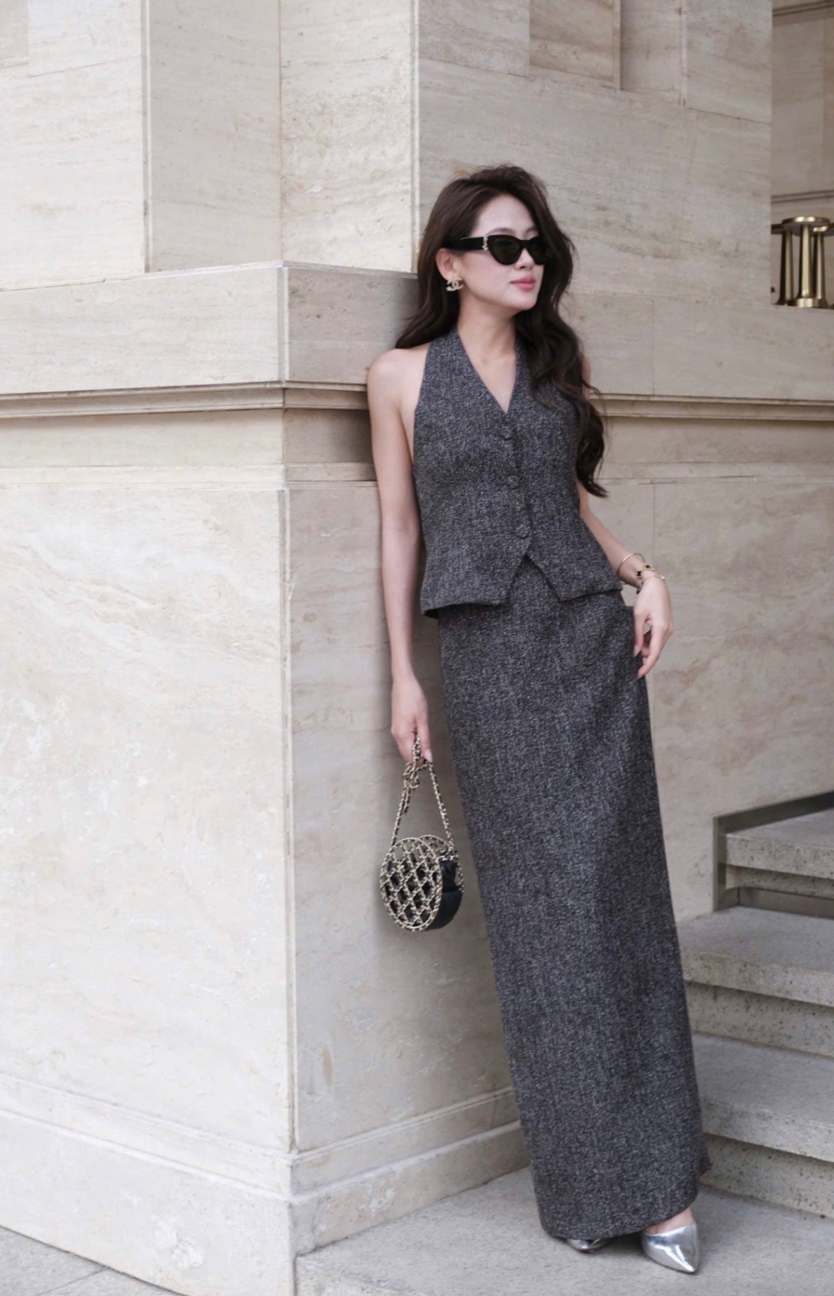 Chân váy tweed xuông dài
