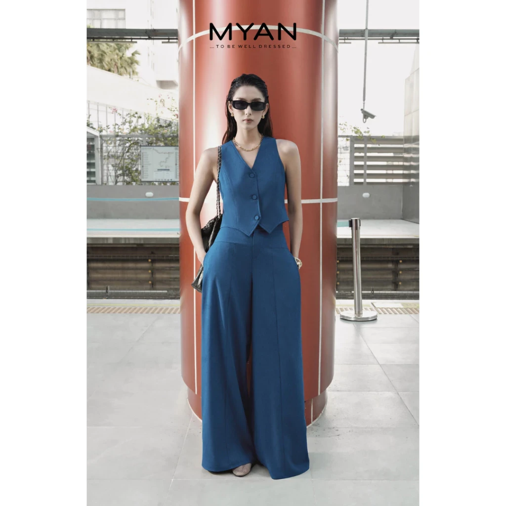 Quần giả Jean xếp ly ống rộng