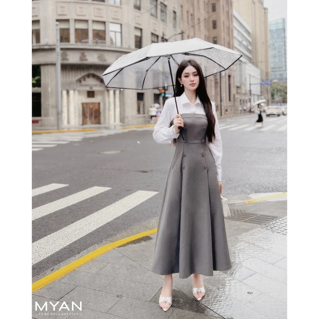 Váy liền phối sơ mi dài tay