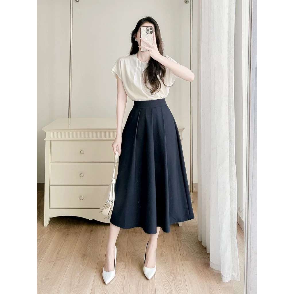 Chân váy xếp ly bản lớn dáng dài
