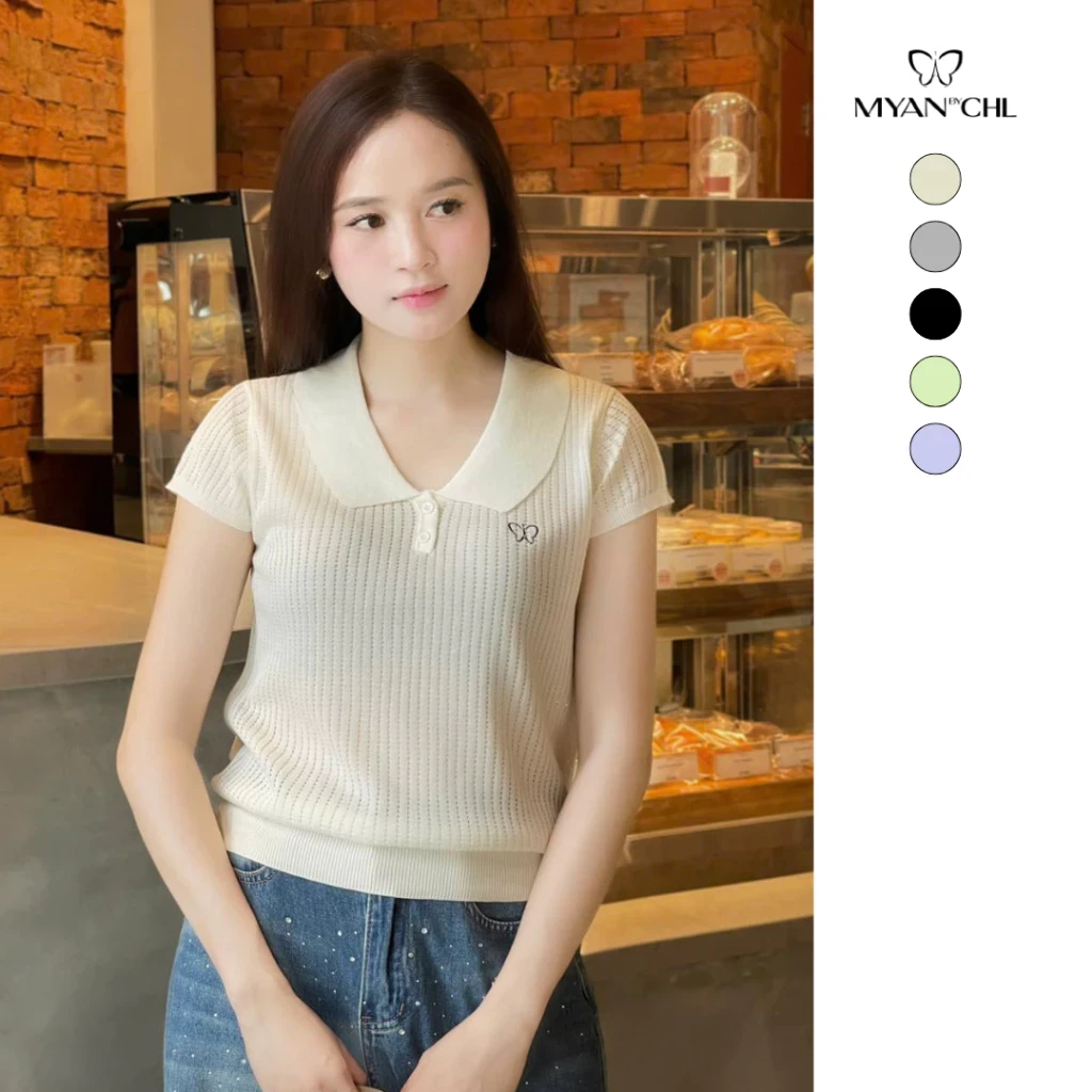 Áo mongtoghi cổ polo thêu bướm (8565)
