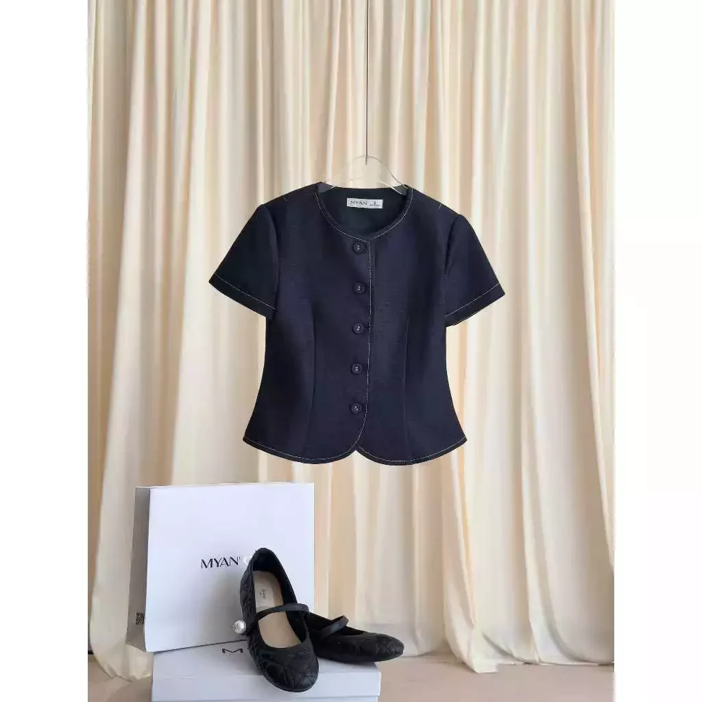 Áo Giả Jean Ôm Co Ngắn Tay