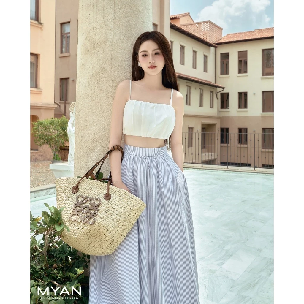 Áo hai dây croptop nhún thân