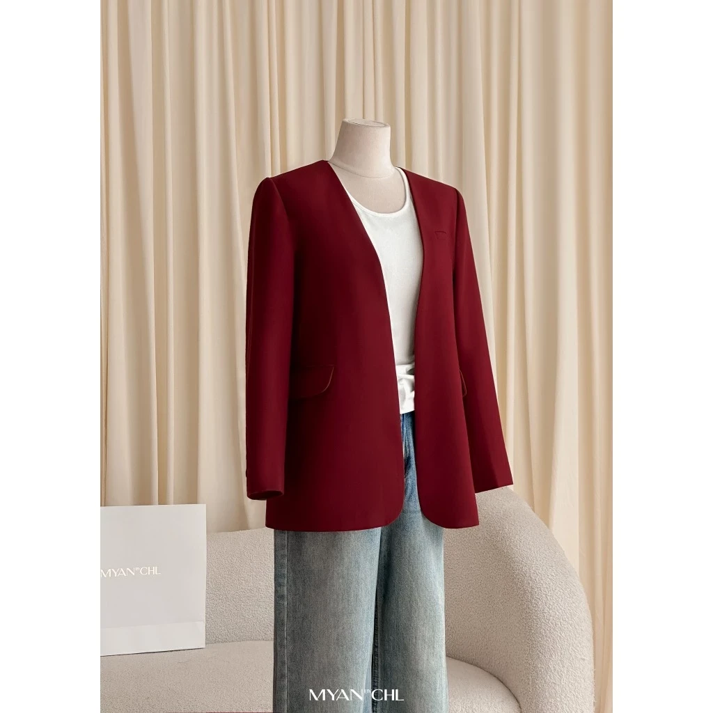 Áo blazer không cổ dài tay
