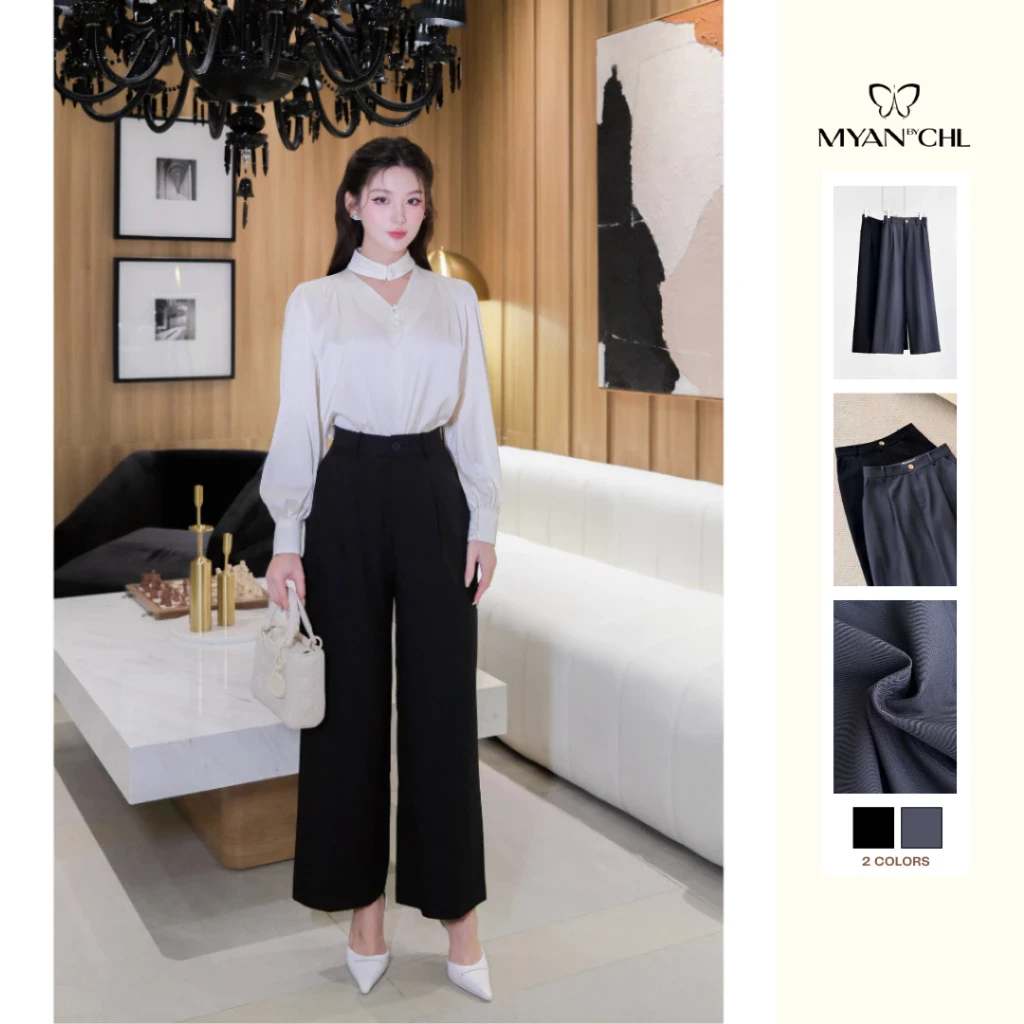 Quần ống xuông ly chiết túi chéo