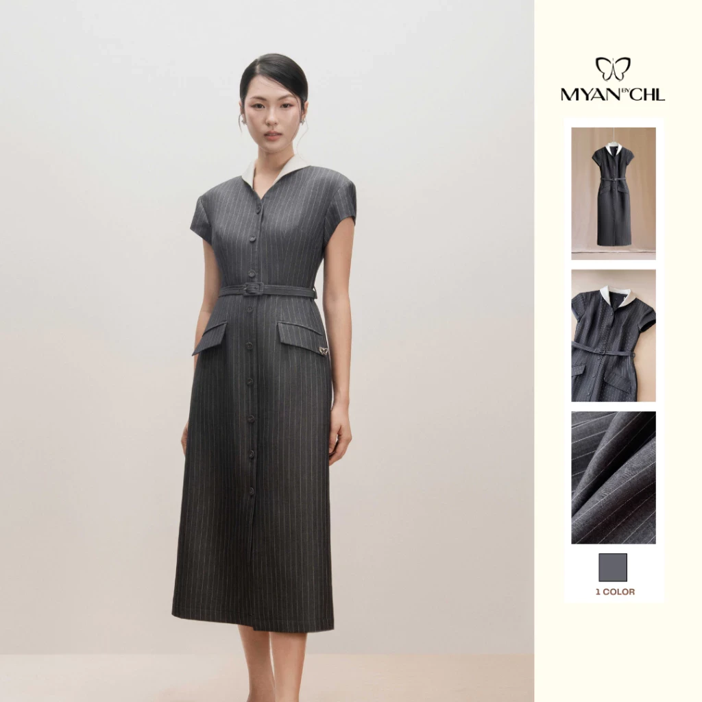 Váy cổ bẻ phối dáng ôm