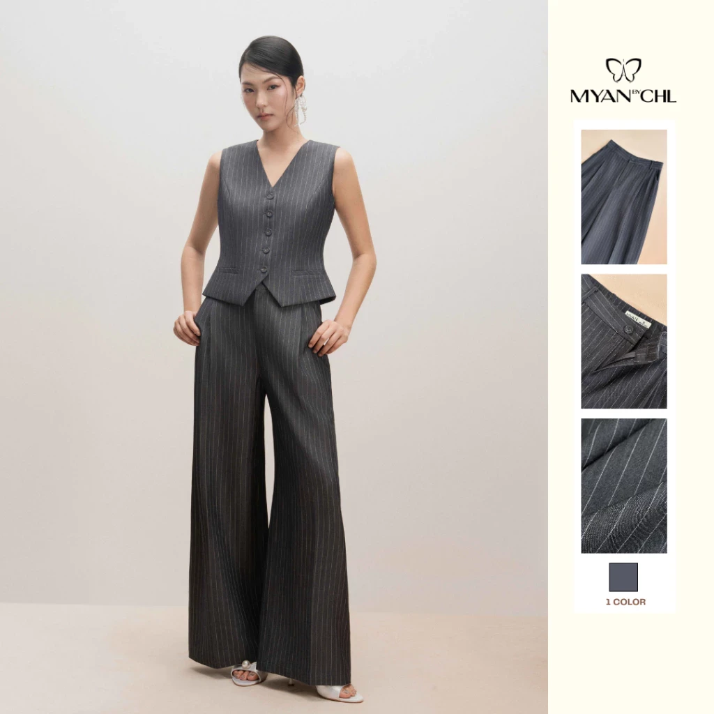 Áo gile dáng ôm cúc bọc mắt cáo