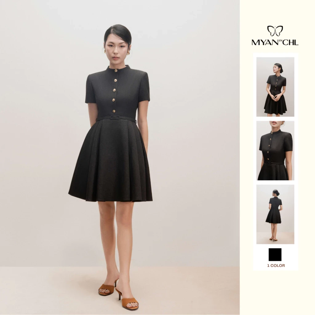 Váy giả jean cổ leo dáng xòe