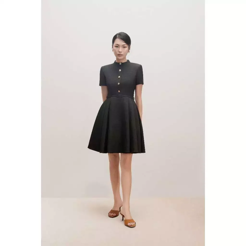 Váy giả jean cổ leo dáng xòe