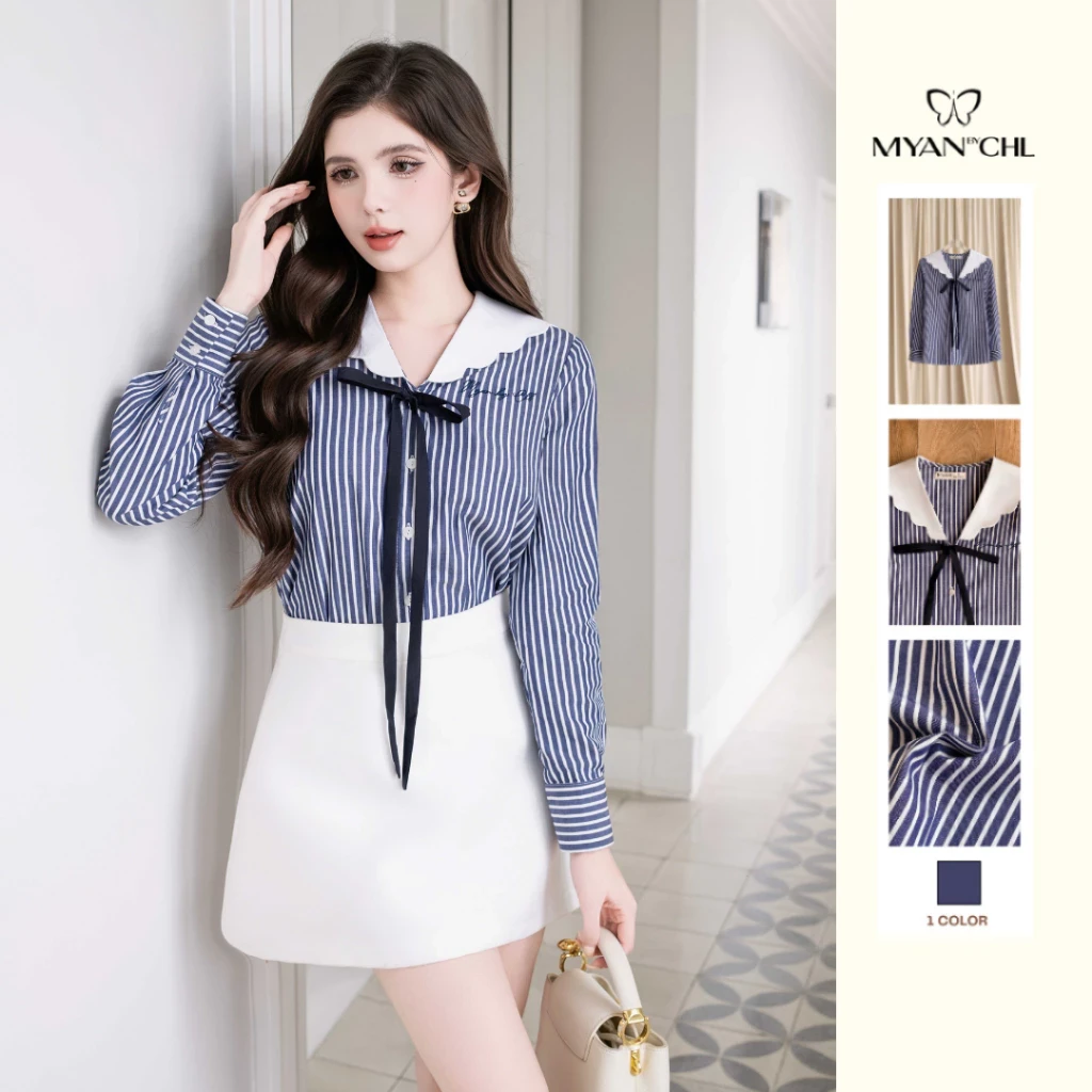 Áo sơ mi kẻ cổ thuỷ thủ múi lượn