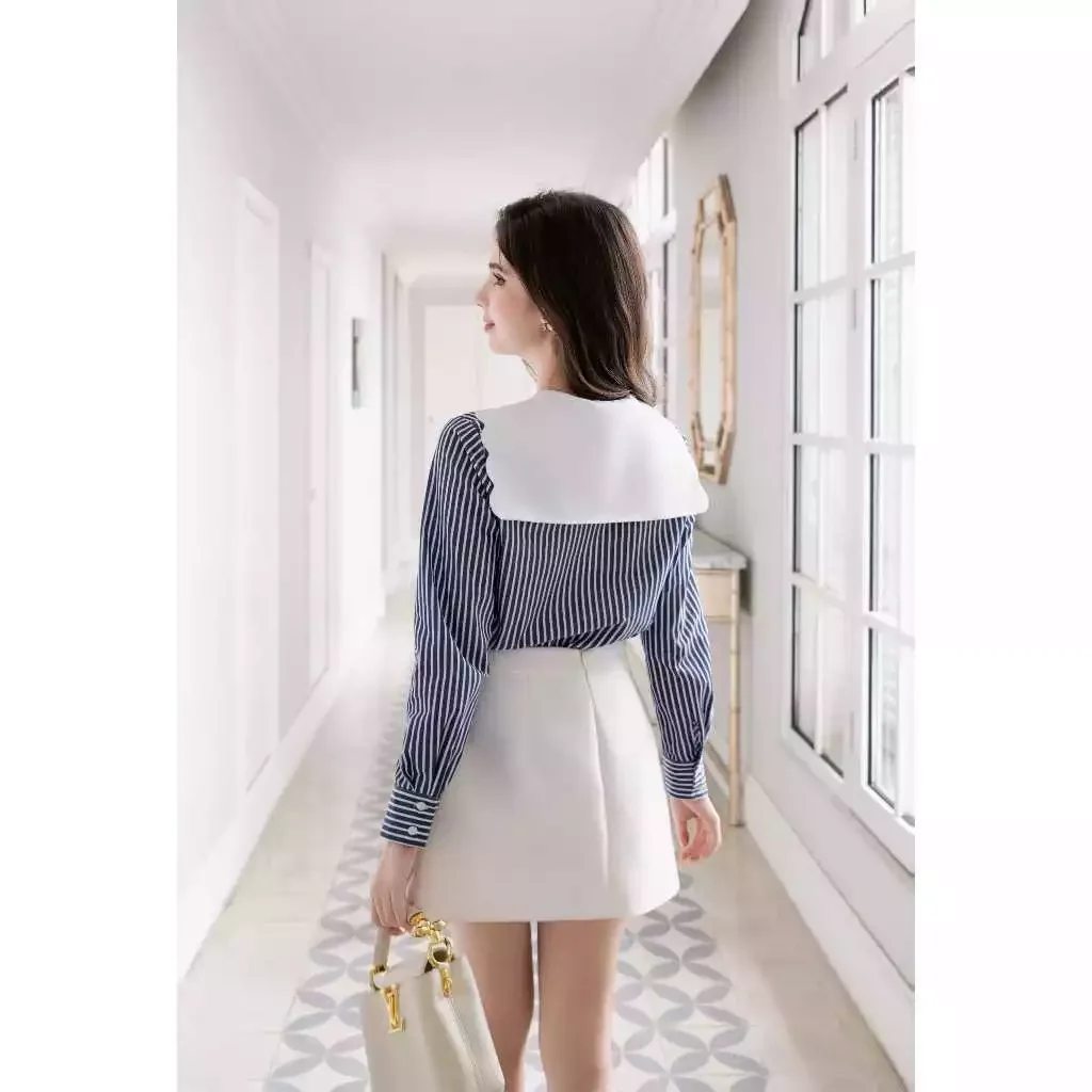 Áo sơ mi kẻ cổ thuỷ thủ múi lượn