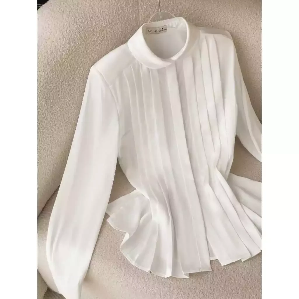 Áo cổ sen xếp ly dài tay