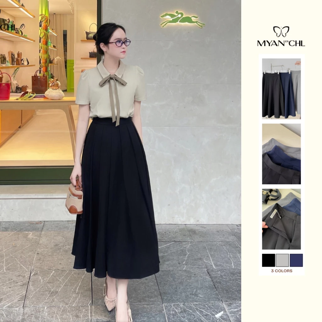 Chân váy xếp ly bản lớn dáng dài