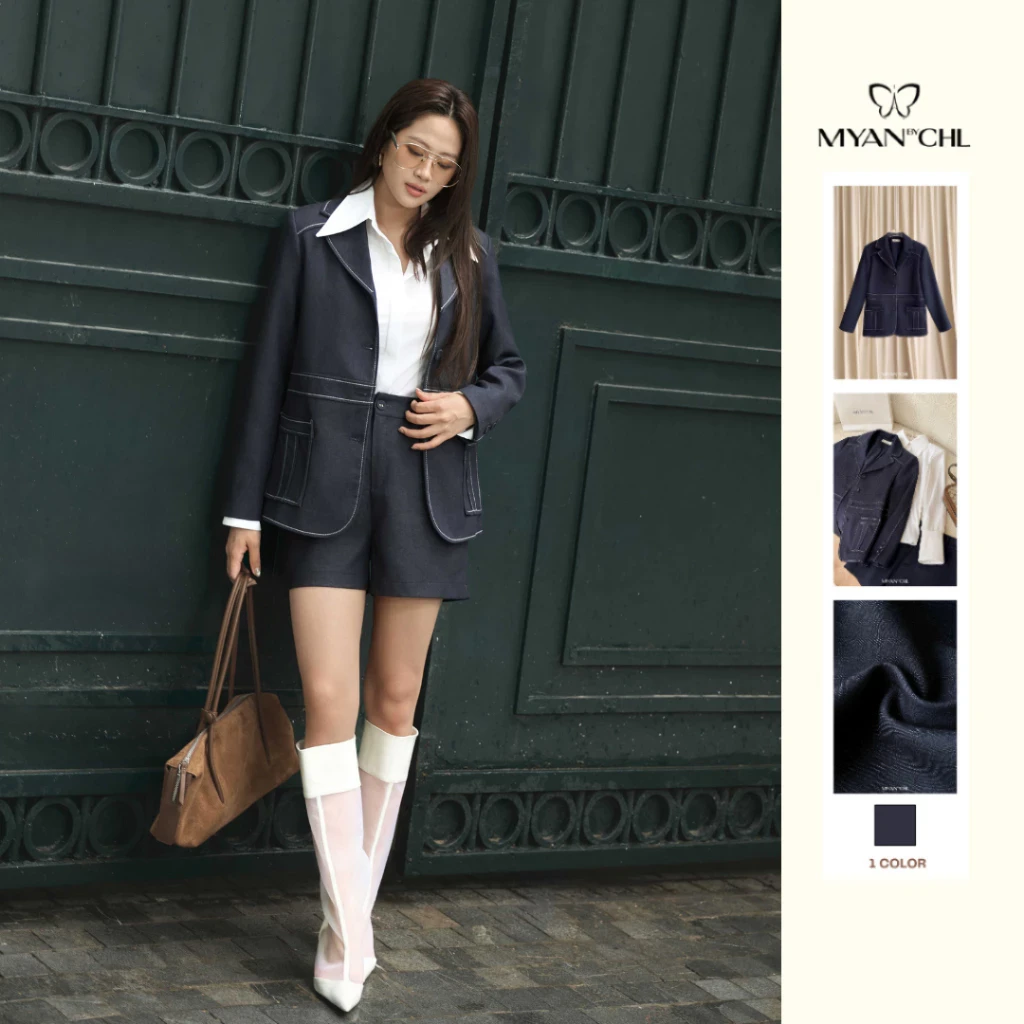 Áo blazer giả jeans dài tay