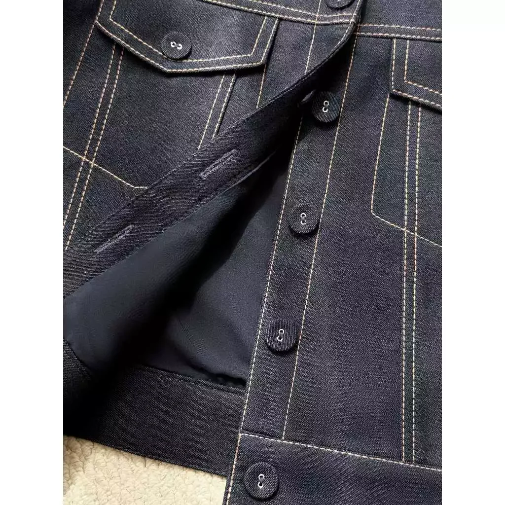 Áo khoác giả jeans dài tay đường diễu trang trí