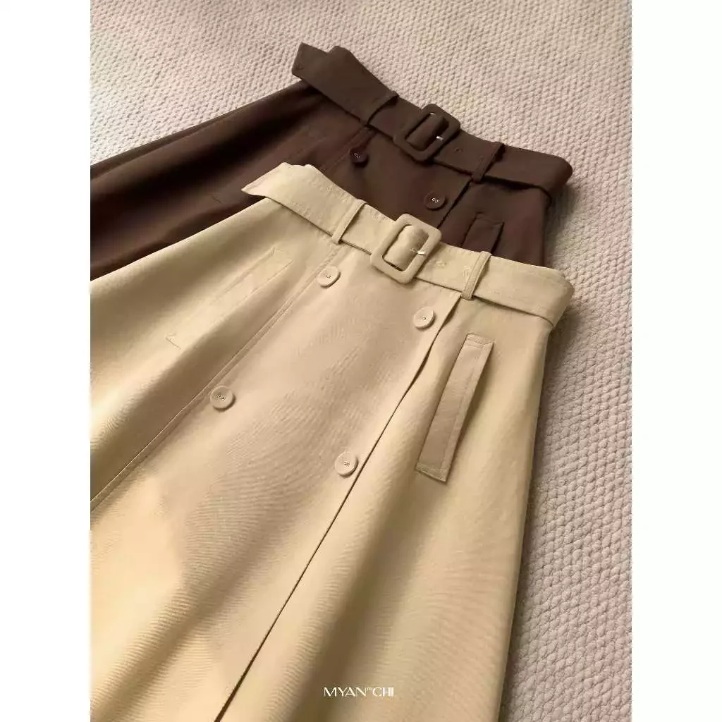 Chân váy kaki dáng dài dây đai rời